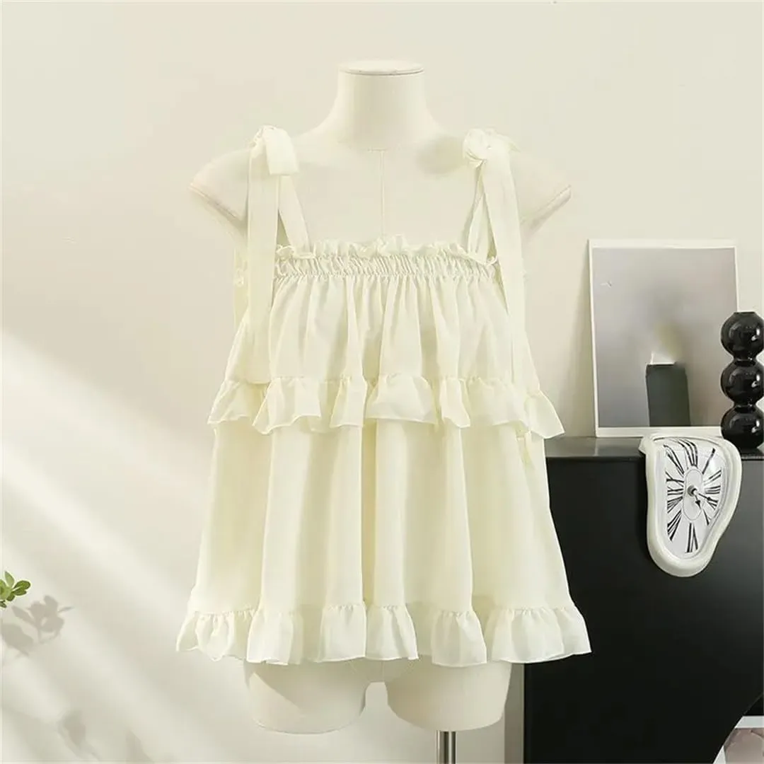 Women's Ruffled Camisole Korean Version Girlish Style Vacation Sleeveless Camisole