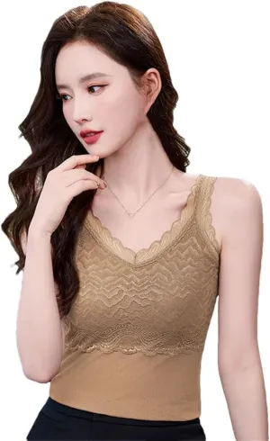Women's Sexy Knitted Lace Camisole Vest Summer V-Neck Slim Fit Cropped Tank Tops