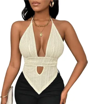 Womens Sleeveless Camisole Tank Tops Blouse Sexy Solid Color Hollow Out V Neck Top