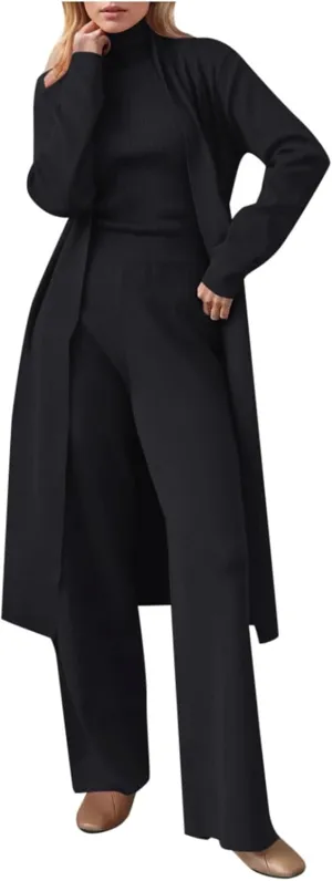 Women's spring and autumn 3-piece set Women's cardigan sportswear knitted pants set sweater set fashion 3-piece