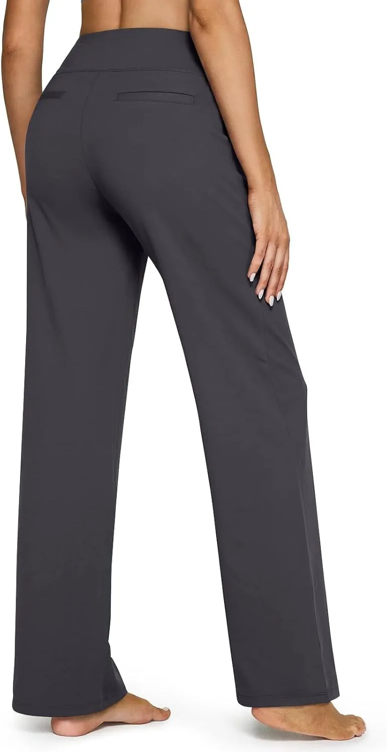 Women's Straight Leg Yoga Pants with Pockets High Waist Office Work Stretch Dress Pants Baggy Trouser Sweatpants