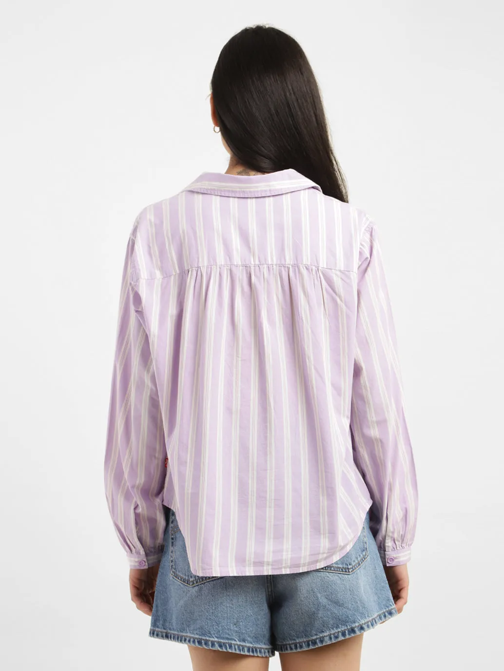 Women's Striped Spread Collar Top
