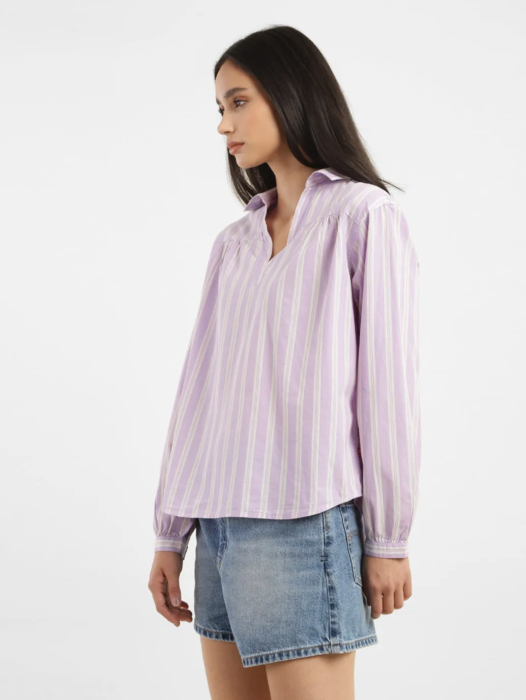 Women's Striped Spread Collar Top