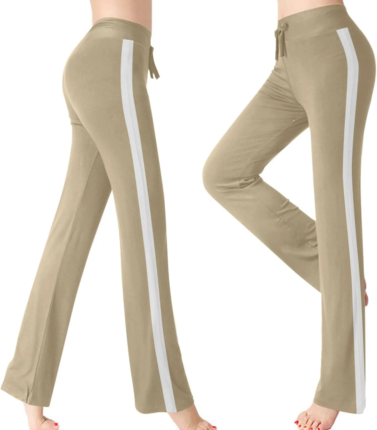 Women's Striped Wide Leg Pants High Waist Drawstring Yoga Pants Tummy Control Straight Leg Gym Workout Athletic Pants