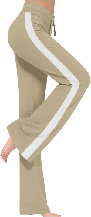 Women's Striped Wide Leg Pants High Waist Drawstring Yoga Pants Tummy Control Straight Leg Gym Workout Athletic Pants