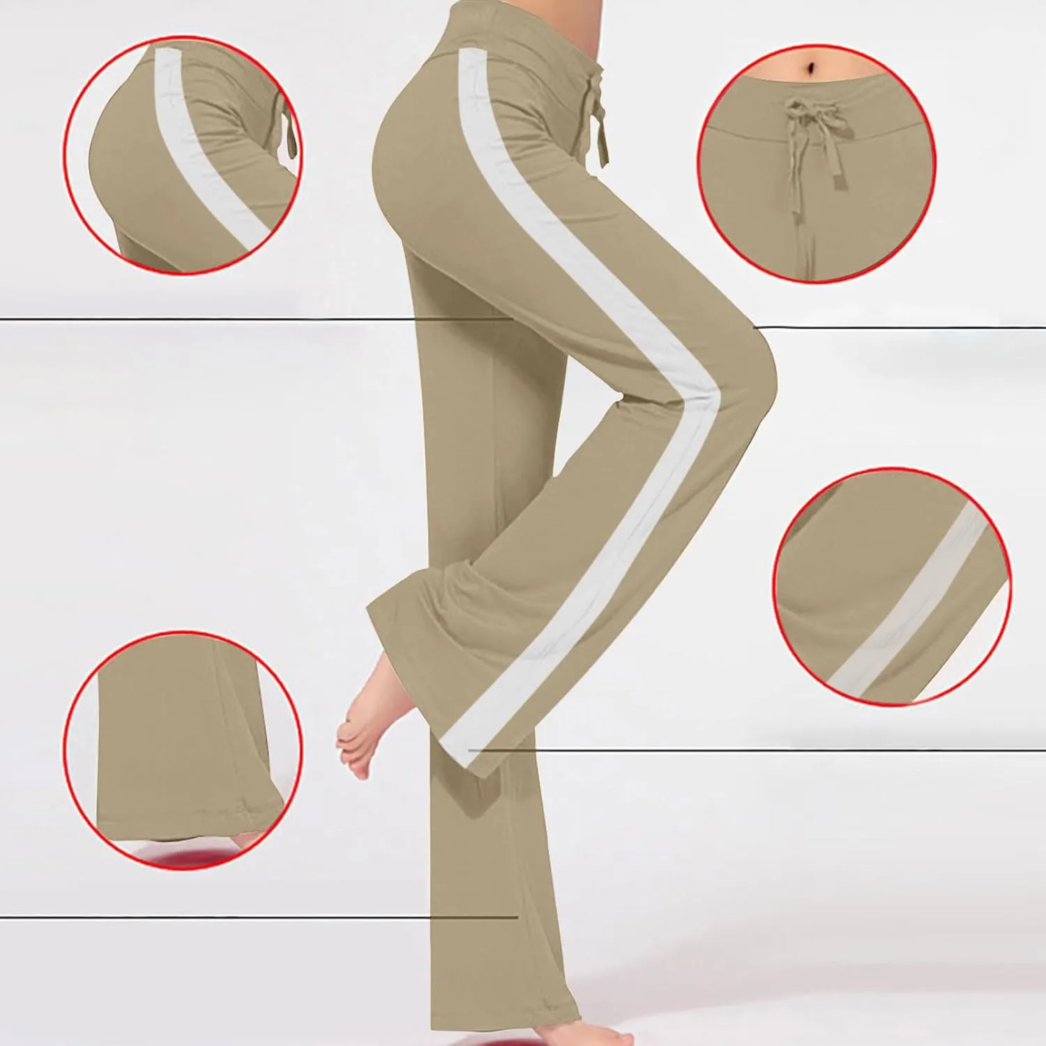 Women's Striped Wide Leg Pants High Waist Drawstring Yoga Pants Tummy Control Straight Leg Gym Workout Athletic Pants