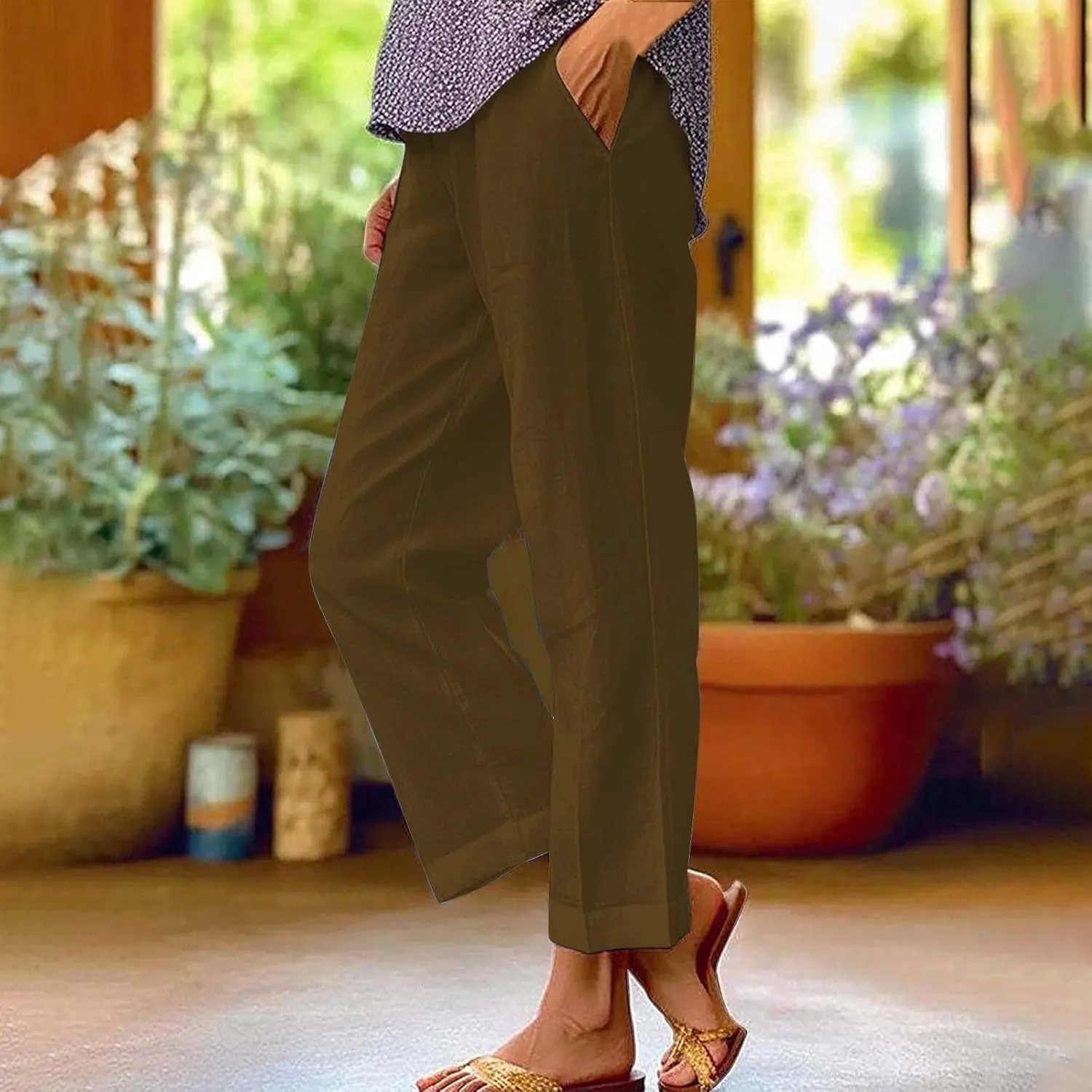 Womens Summer Capris Pants Cotton Linen Length Knee 2025 Straight Leg Loose Beach Shorts Trouser with Pocket