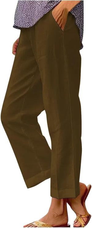 Womens Summer Capris Pants Cotton Linen Length Knee 2025 Straight Leg Loose Beach Shorts Trouser with Pocket