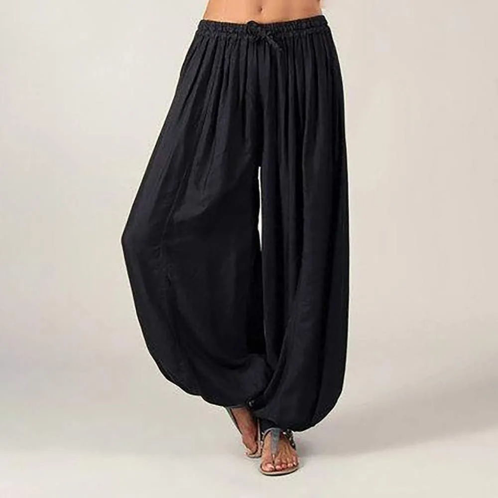 Womens Summer Pants Dress Loose Fit Plus Size High Waist Trousers with Pockets Floral Joggers Women Linen Pants