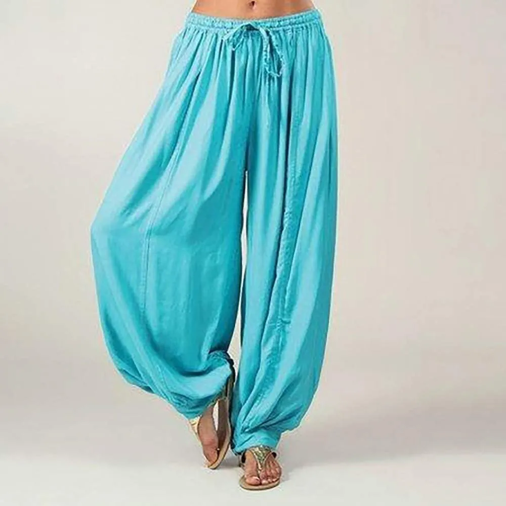 Womens Summer Pants Dress Loose Fit Plus Size High Waist Trousers with Pockets Floral Joggers Women Linen Pants