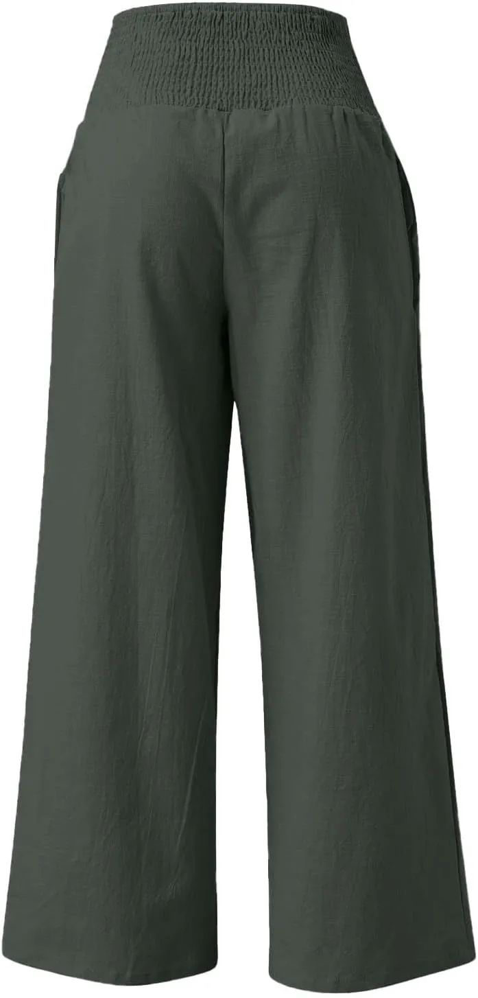 Womens Wide Leg Pants Fall Plus Size Loose Cotton and Linen Casual Pants Cute Pants Vacation Clothes for Women Linen