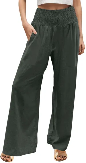 Womens Wide Leg Pants Fall Plus Size Loose Cotton and Linen Casual Pants Cute Pants Vacation Clothes for Women Linen