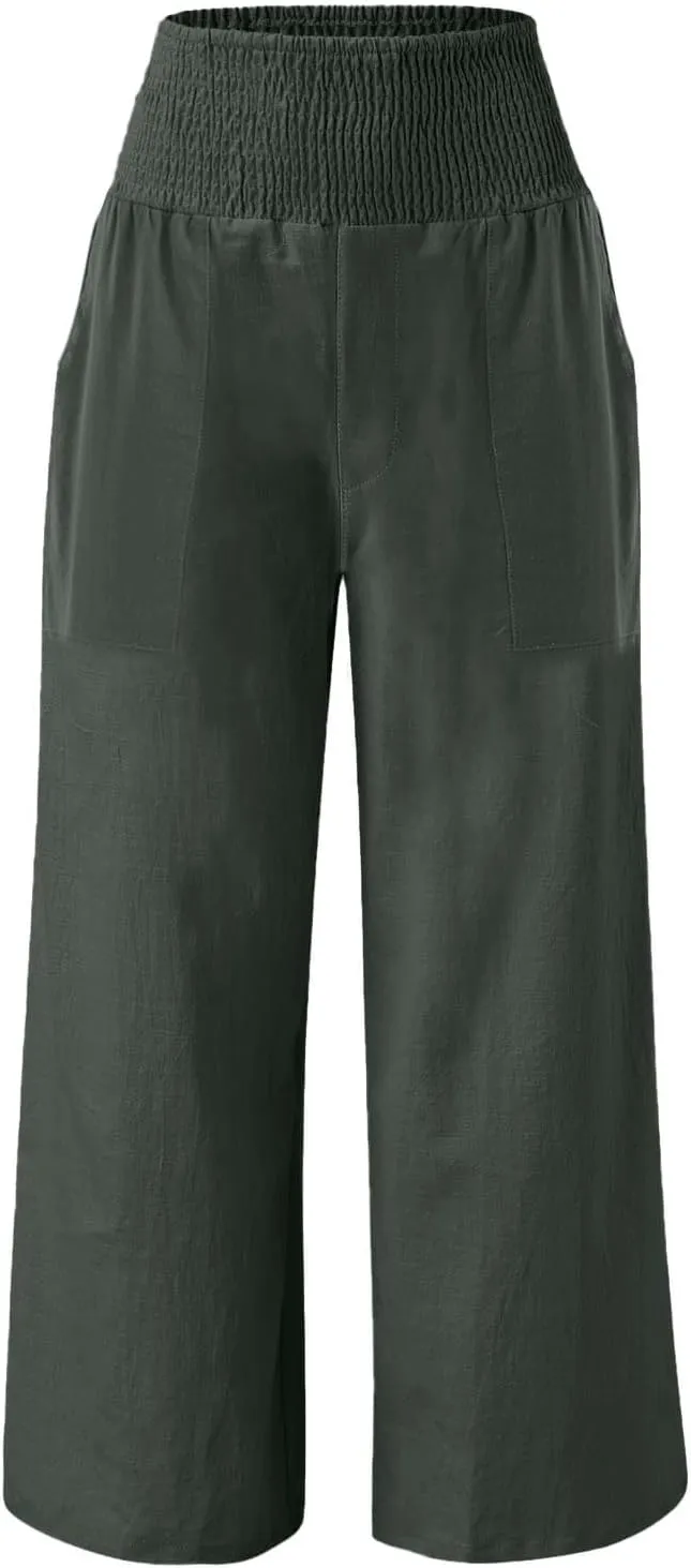 Womens Wide Leg Pants Fall Plus Size Loose Cotton and Linen Casual Pants Cute Pants Vacation Clothes for Women Linen