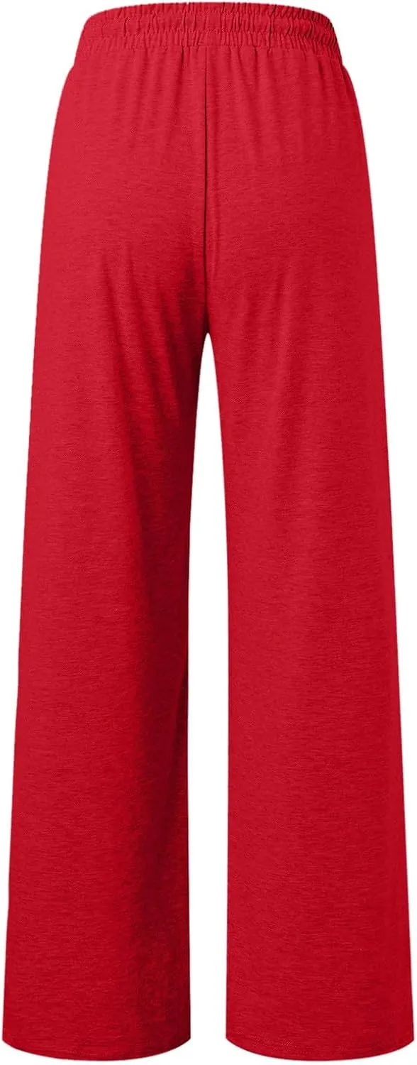 Womens Wide Leg Sweatpants Lightweight High Waisted Baggy Sweat Pants Drawstring Workout Athletic Joggers with Pocket