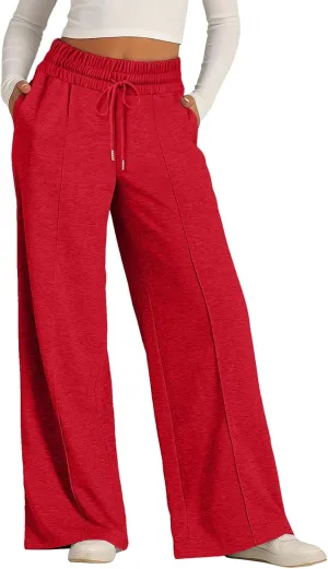 Womens Wide Leg Sweatpants Lightweight High Waisted Baggy Sweat Pants Drawstring Workout Athletic Joggers with Pocket