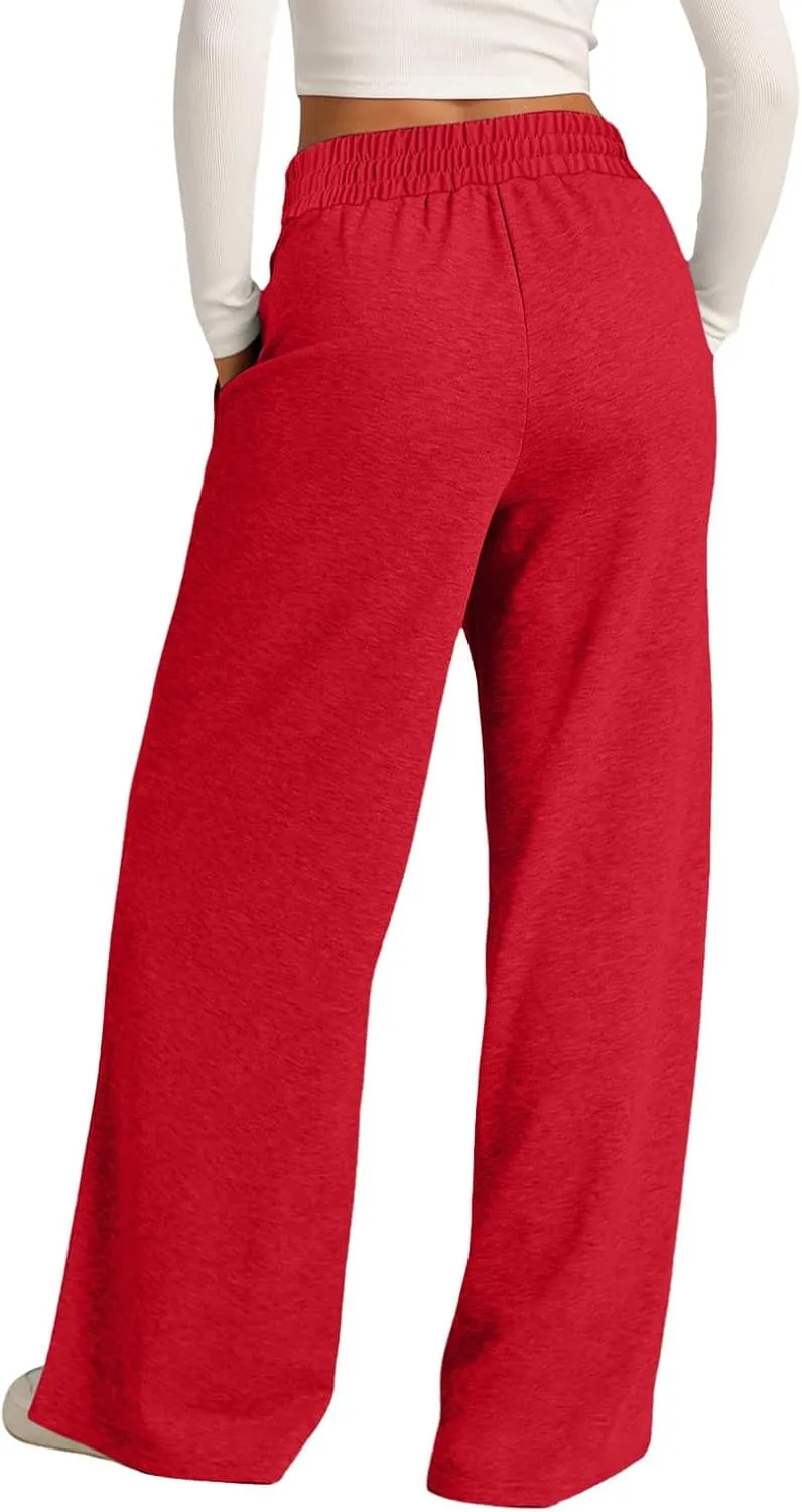 Womens Wide Leg Sweatpants Lightweight High Waisted Baggy Sweat Pants Drawstring Workout Athletic Joggers with Pocket