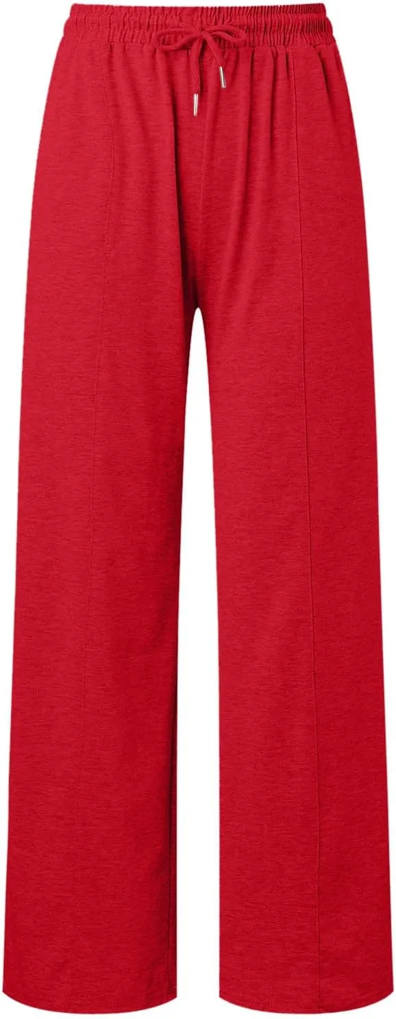Womens Wide Leg Sweatpants Lightweight High Waisted Baggy Sweat Pants Drawstring Workout Athletic Joggers with Pocket