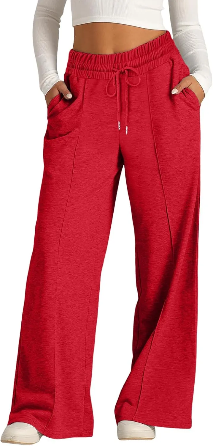 Womens Wide Leg Sweatpants Lightweight High Waisted Baggy Sweat Pants Drawstring Workout Athletic Joggers with Pocket