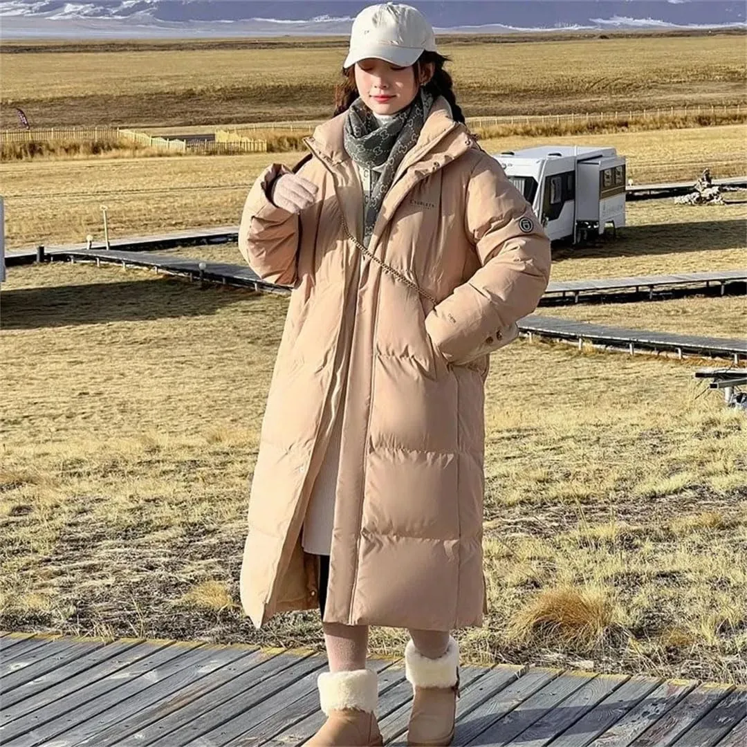 Womens Winter Down Cotton Coat Long Warm Puffer Parkas Windproof Hooded Cotton-Padded Coat Snow Wear Overcoat