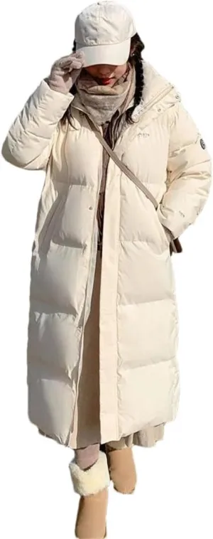 Womens Winter Down Cotton Coat Long Warm Puffer Parkas Windproof Hooded Cotton-Padded Coat Snow Wear Overcoat