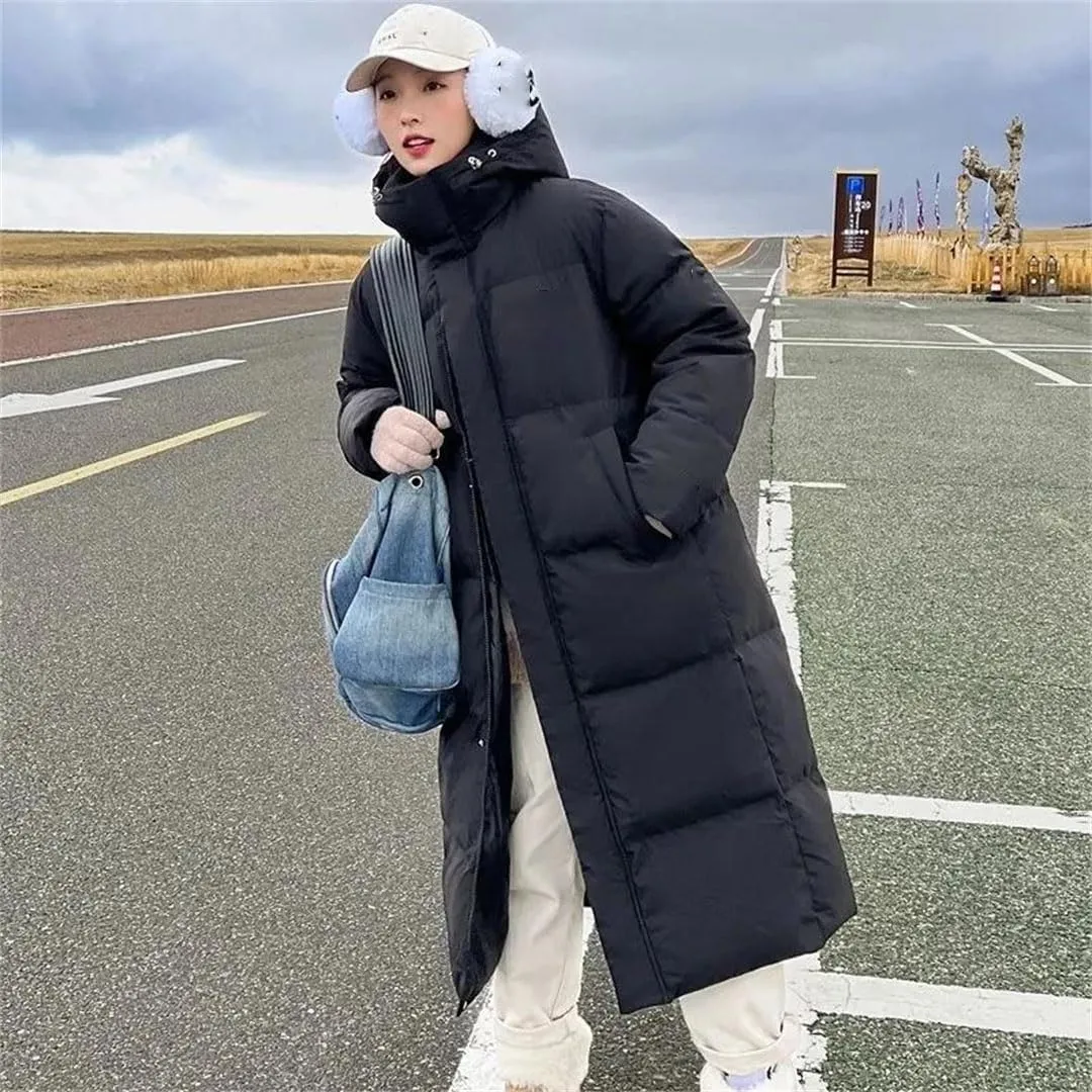 Womens Winter Down Cotton Coat Long Warm Puffer Parkas Windproof Hooded Cotton-Padded Coat Snow Wear Overcoat