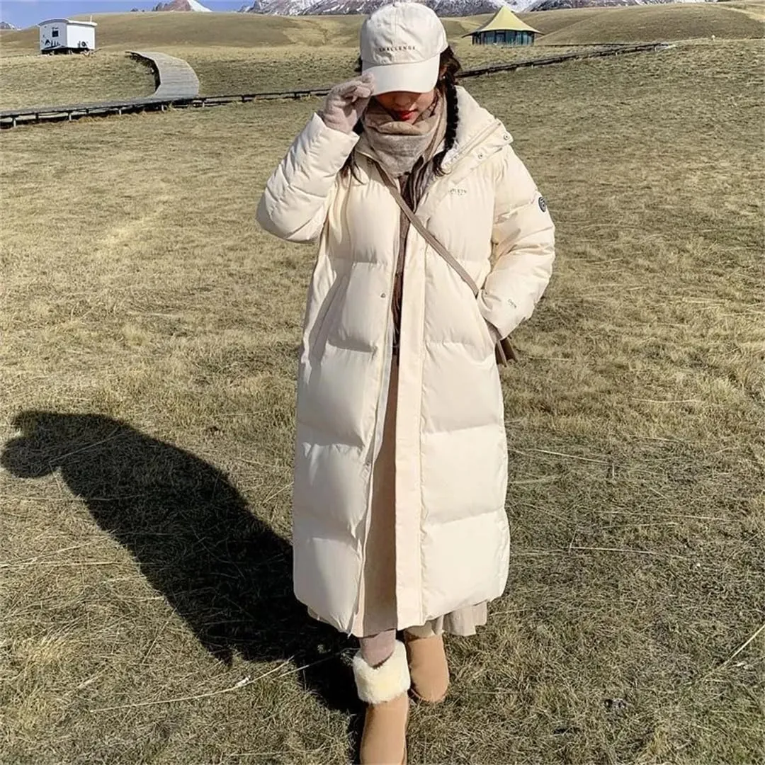 Womens Winter Down Cotton Coat Long Warm Puffer Parkas Windproof Hooded Cotton-Padded Coat Snow Wear Overcoat