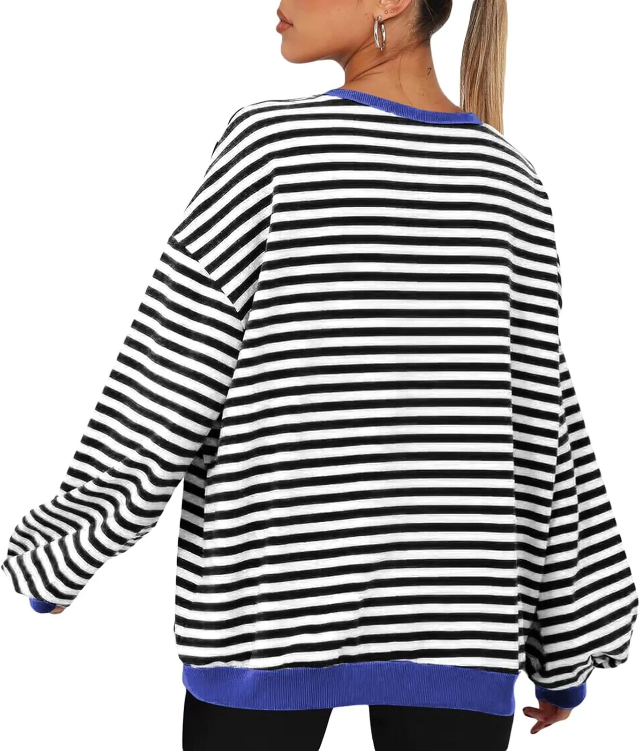 Wowcarbazole Women's Striped Sweatshirts Long Sleeve Crewneck Oversized Hoodies Casual Color Block Loose Pullover Tops