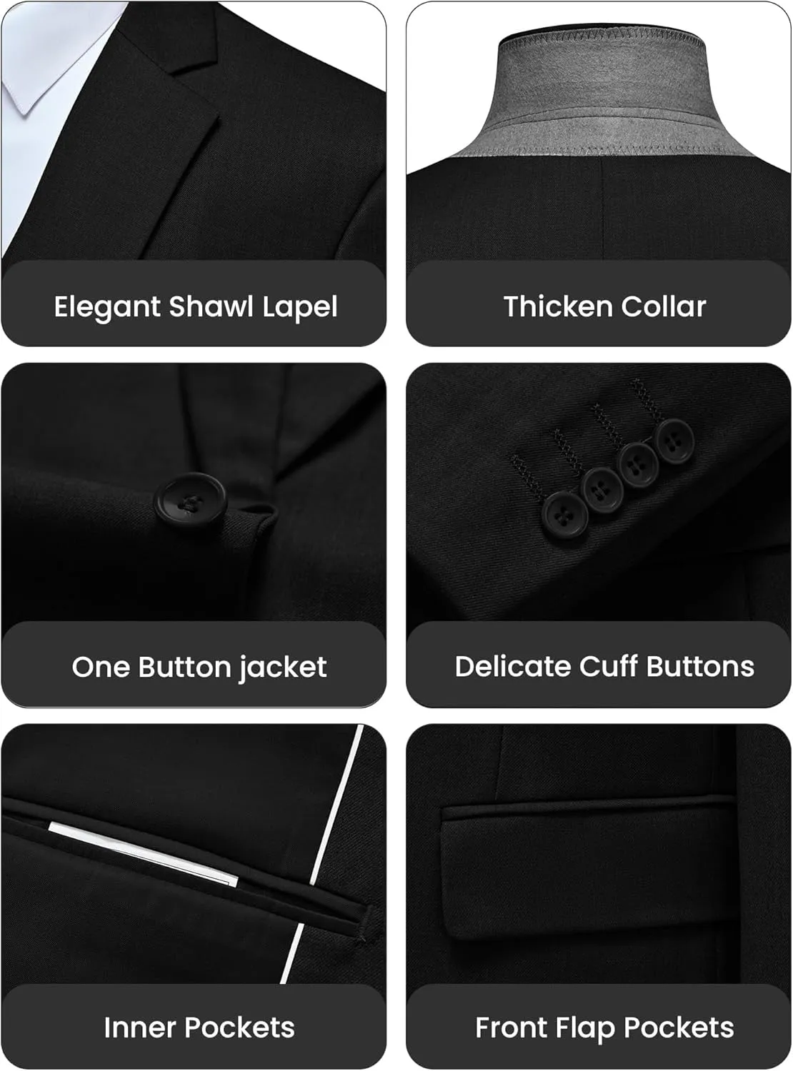 WULFUL Men's Slim Fit 3 Piece Suit, One Button Solid Blazer Business Party Jacket Vest Pants Set