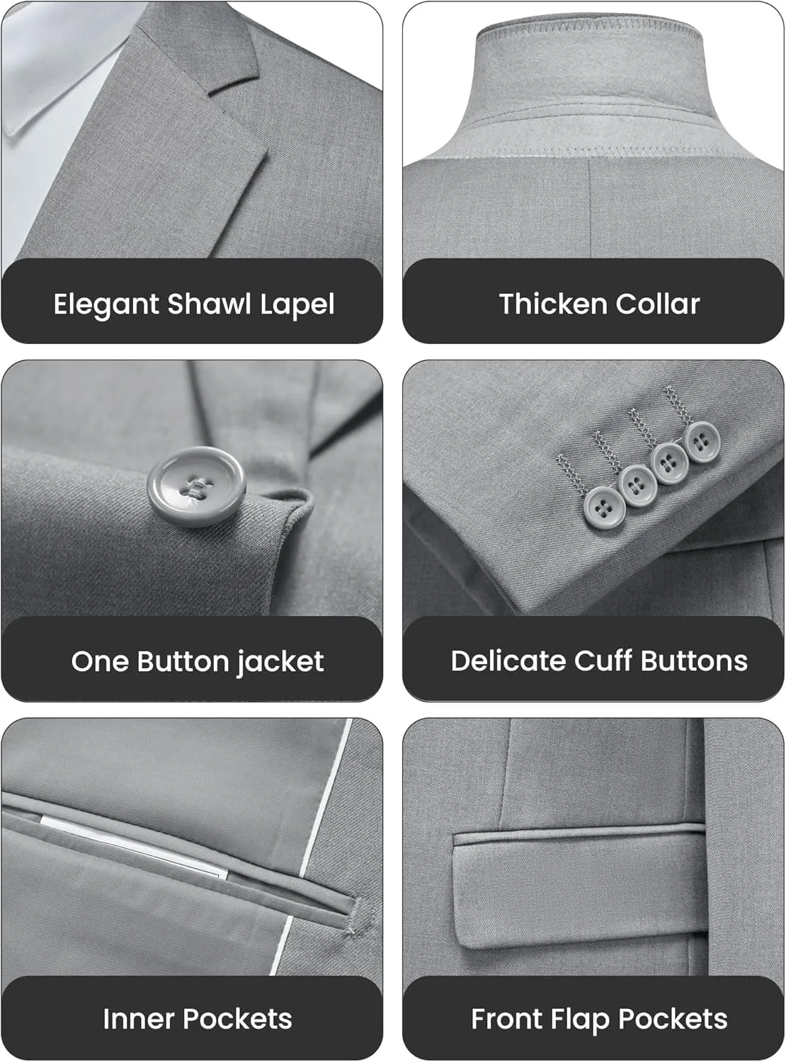WULFUL Men's Slim Fit 3 Piece Suit, One Button Solid Blazer Business Party Jacket Vest Pants Set