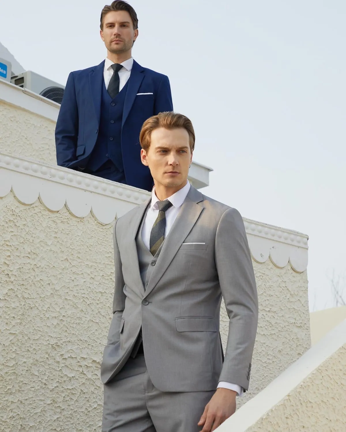 WULFUL Men's Slim Fit 3 Piece Suit, One Button Solid Blazer Business Party Jacket Vest Pants Set