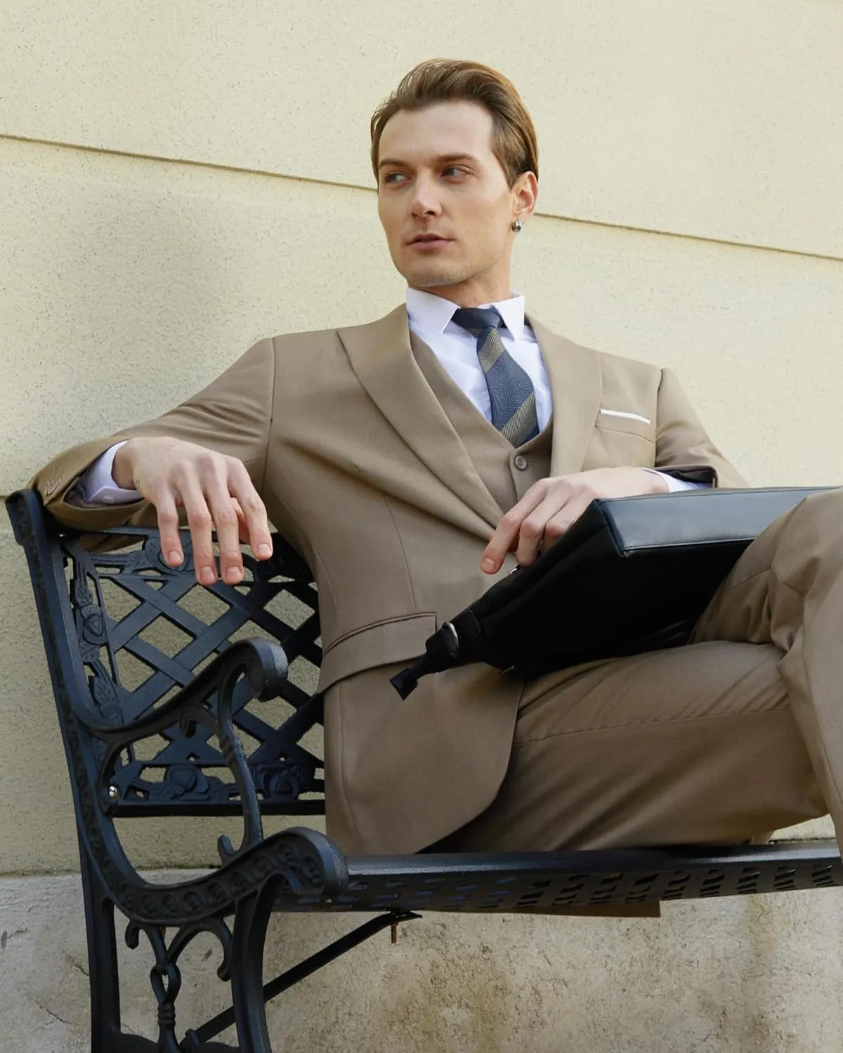 WULFUL Men's Slim Fit 3 Piece Suit, One Button Solid Blazer Business Party Jacket Vest Pants Set