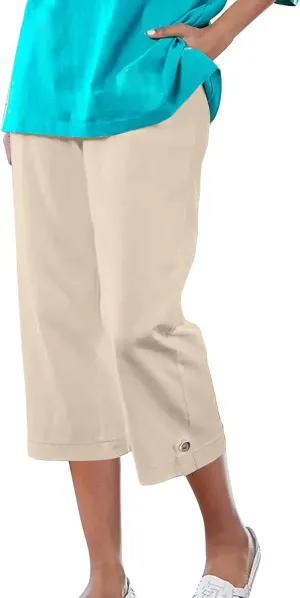 yardsong Capri Pants for Women Cotton Linen Summer Straight Wide Leg Capris Elastic Waist Cropped Trousers with Pockets