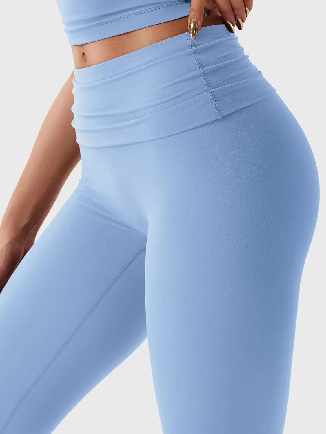 YEOREO Romola Fold Over Waist Yoga Leggings for Women Buttery Soft Hidden Scrunch Butt Lifting Workout Tights
