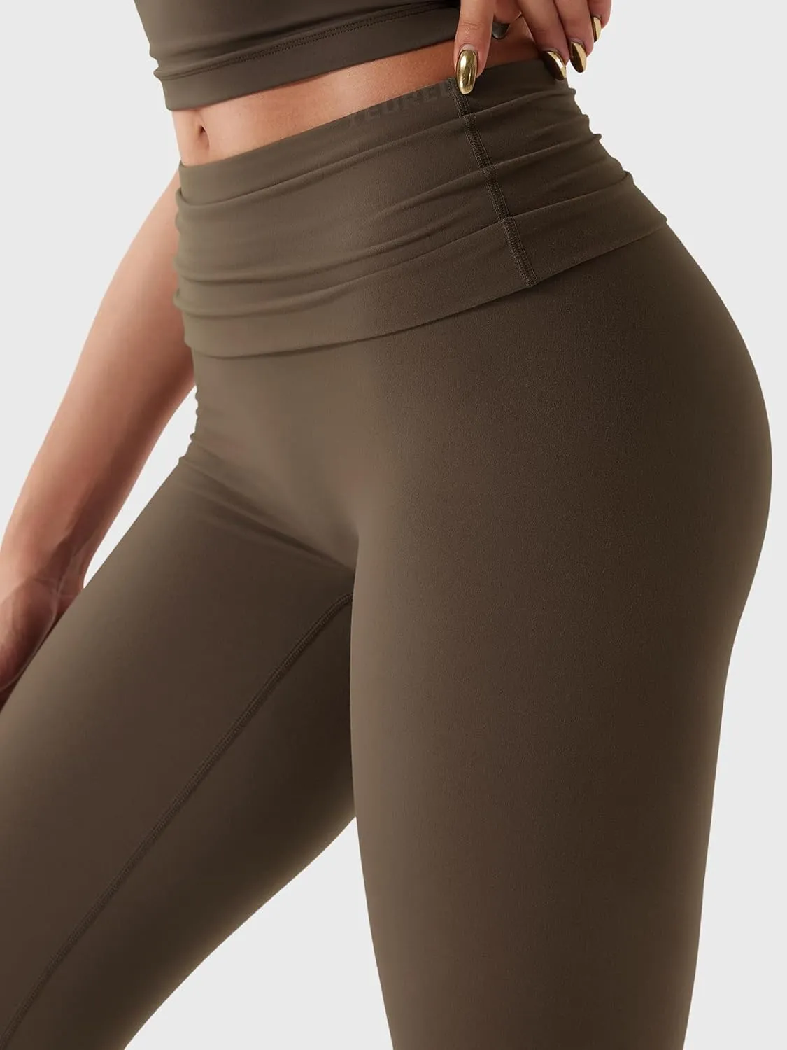YEOREO Romola Fold Over Waist Yoga Leggings for Women Buttery Soft Hidden Scrunch Butt Lifting Workout Tights