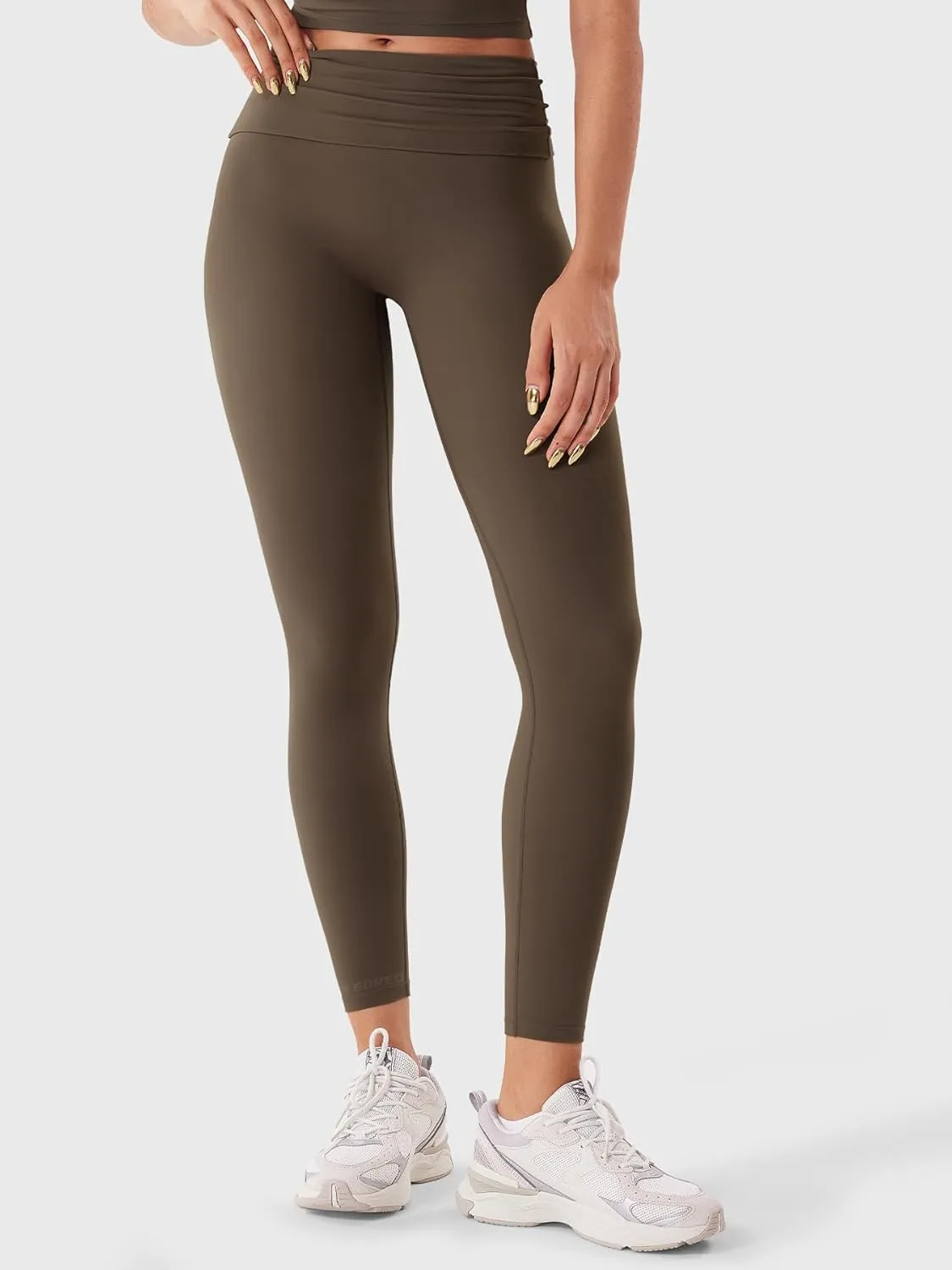 YEOREO Romola Fold Over Waist Yoga Leggings for Women Buttery Soft Hidden Scrunch Butt Lifting Workout Tights