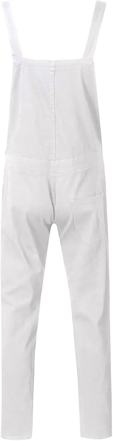 Ymosrh Men's Chino Regular Jumpsuit Streetwear Pocket Suspender Trousers Khaki Cargo Pants