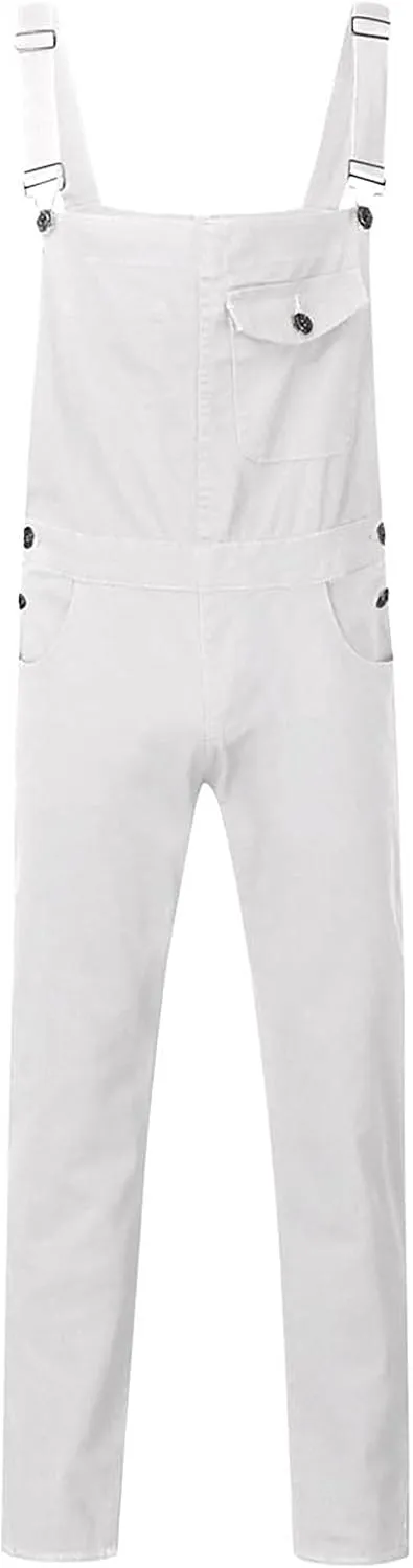 Ymosrh Men's Chino Regular Jumpsuit Streetwear Pocket Suspender Trousers Khaki Cargo Pants