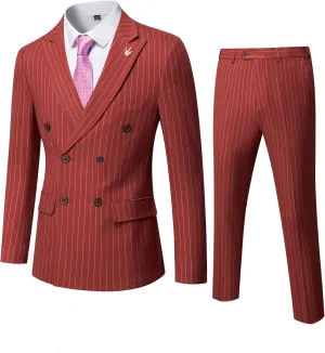 YND Men's 2 Piece Slim Fit Suit, Double-Breasted Stripe Tuxedo Set with Tie, Party Wedding Dress Blazer, Tux and Trousers