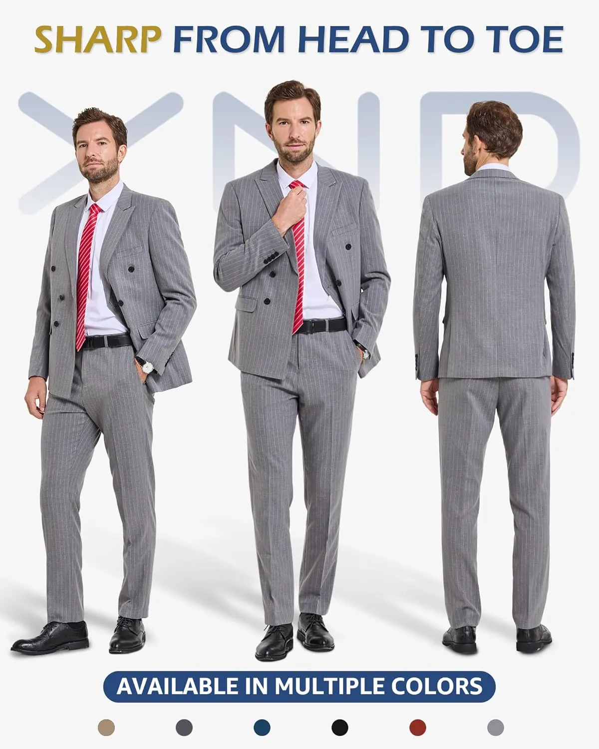 YND Men's 2 Piece Slim Fit Suit, Double-Breasted Stripe Tuxedo Set with Tie, Party Wedding Dress Blazer, Tux and Trousers