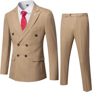YND Men's 2 Piece Slim Fit Suit, Double-Breasted Stripe Tuxedo Set with Tie, Party Wedding Dress Blazer, Tux and Trousers
