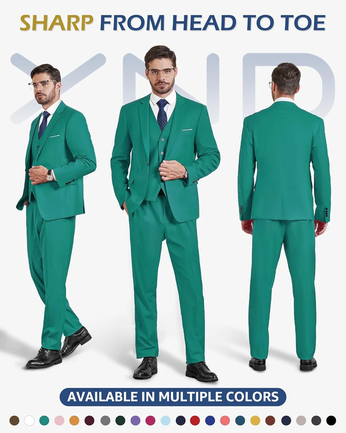 YND Men's Slim Fit 3 Piece Suit Set, One Button Solid Blazer Vest Pants with Tie