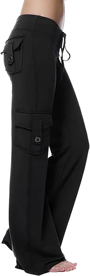 Yoga Flare Leggings for Women High Waisted Workout Cargo Pants with Pockets Maternity Sweatpants Joggers