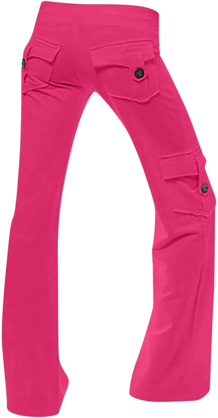 Yoga Flare Leggings for Women High Waisted Workout Cargo Pants with Pockets Maternity Sweatpants Joggers
