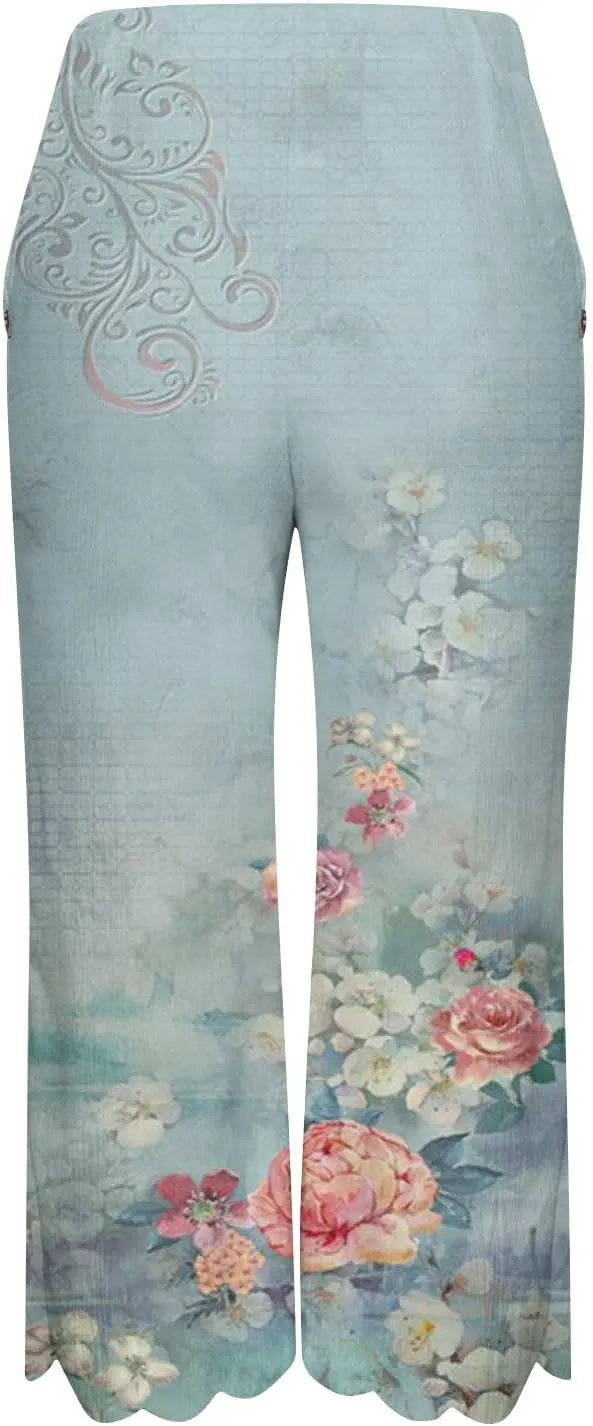 ZDRZK High Waisted Linen Pants for Women Summer 2023 Casual Wide Leg Pants with Pockets Loose Comfy Cropped Lounge Trousers
