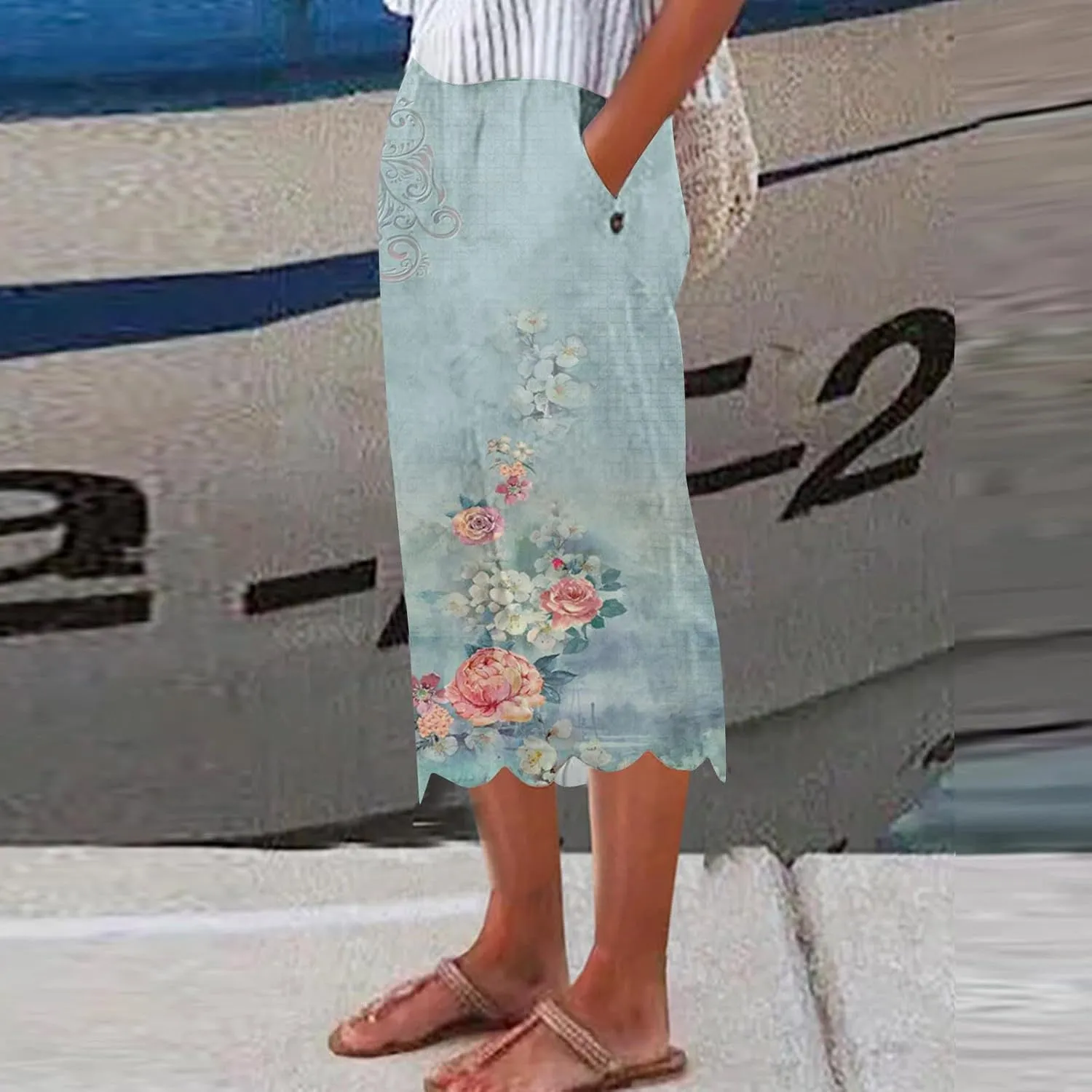 ZDRZK High Waisted Linen Pants for Women Summer 2023 Casual Wide Leg Pants with Pockets Loose Comfy Cropped Lounge Trousers