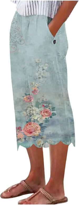 ZDRZK High Waisted Linen Pants for Women Summer 2023 Casual Wide Leg Pants with Pockets Loose Comfy Cropped Lounge Trousers