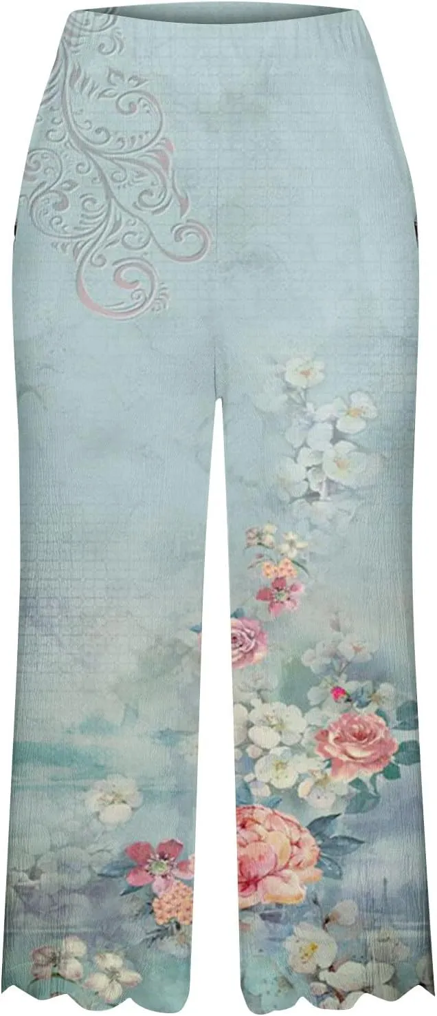 ZDRZK High Waisted Linen Pants for Women Summer 2023 Casual Wide Leg Pants with Pockets Loose Comfy Cropped Lounge Trousers