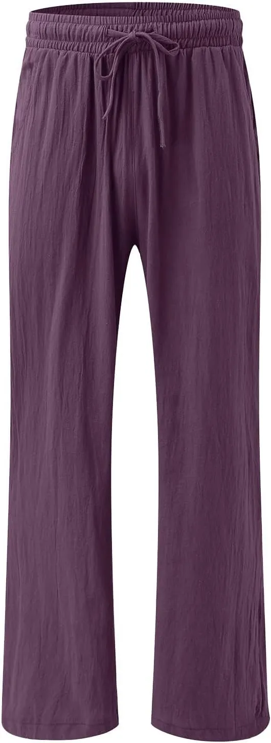 ZDRZK Women Summer High Waisted Cotton Linen Flowy Palazzo Pants Wide Leg Long Lounge Pant Trousers with Pockets