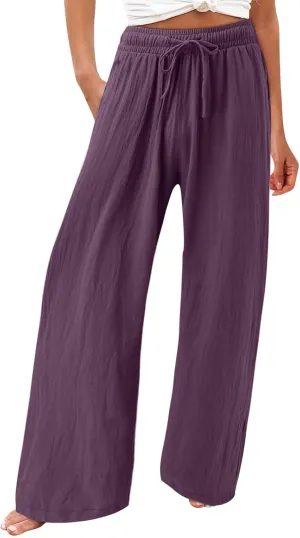 ZDRZK Women Summer High Waisted Cotton Linen Flowy Palazzo Pants Wide Leg Long Lounge Pant Trousers with Pockets