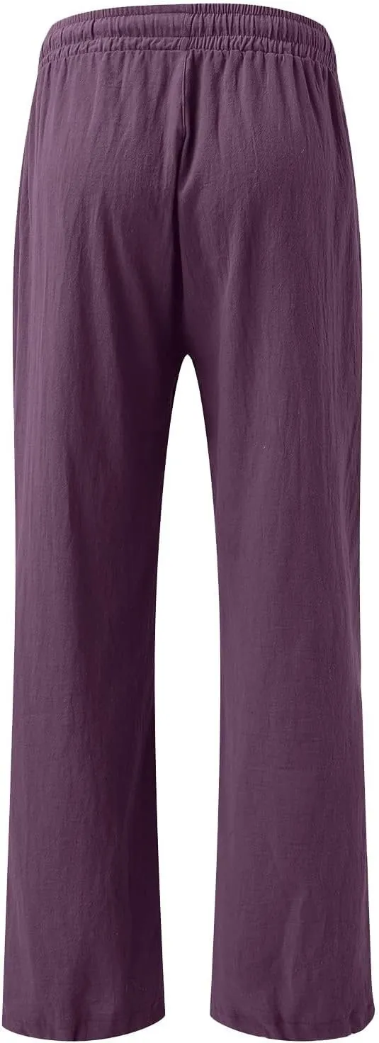 ZDRZK Women Summer High Waisted Cotton Linen Flowy Palazzo Pants Wide Leg Long Lounge Pant Trousers with Pockets
